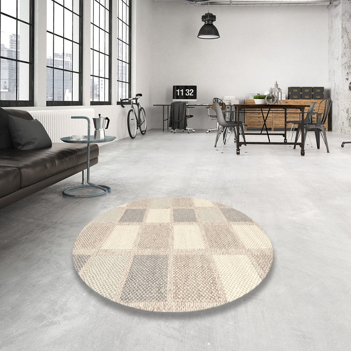 Round Machine Washable Contemporary Tan Brown Rug in a Office, wshcon2569
