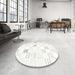 Round Machine Washable Contemporary Pearl White Beige Rug in a Office, wshcon256