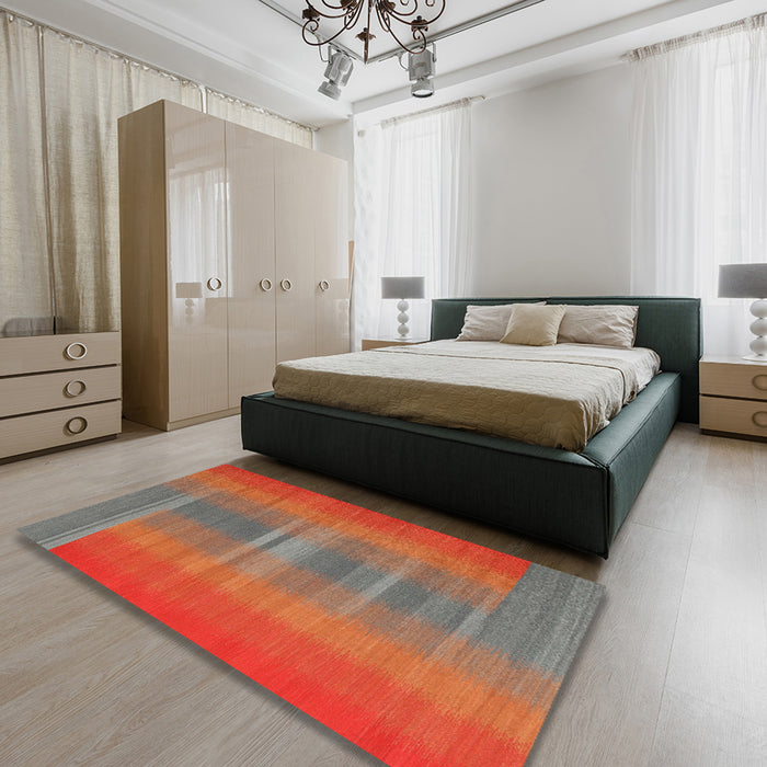 Contemporary Dark Almond Brown Modern Rug in a Bedroom, con2572