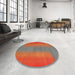 Round Contemporary Dark Almond Brown Modern Rug in a Office, con2576