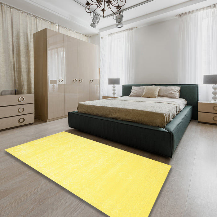 Machine Washable Contemporary Yellow Rug in a Bedroom, wshcon257