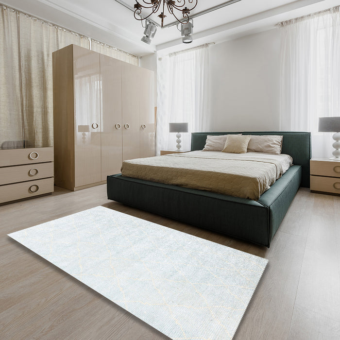 Contemporary Water Blue Modern Rug in a Bedroom, con2580