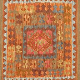 Square Contemporary Orange Red Southwestern Rug, con2584