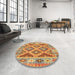 Round Contemporary Red Modern Rug in a Office, con2585