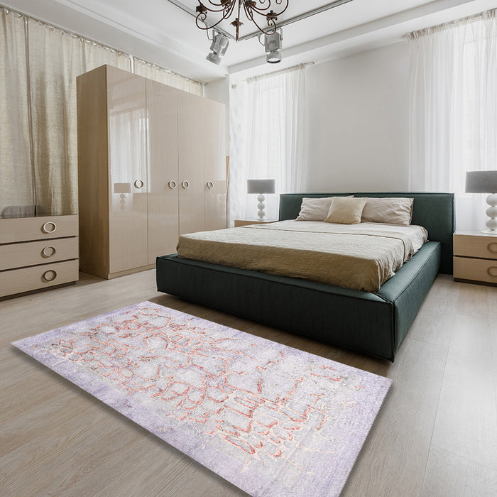 Machine Washable Contemporary Lavender Pinocchio Beige Rug in a Bedroom, wshcon2586