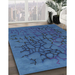 Contemporary Bright Navy Blue Modern Rug in Family Room, con2587