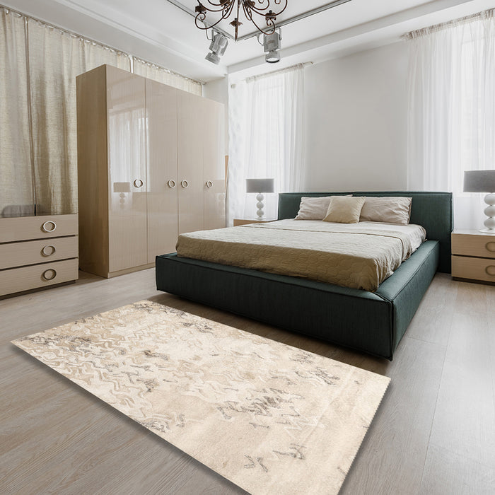 Contemporary Gold Modern Rug in a Bedroom, con2589
