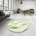 Round Machine Washable Contemporary Green Rug in a Office, wshcon258