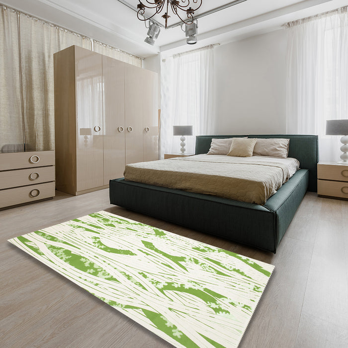 Contemporary Green Modern Rug in a Bedroom, con258