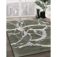 Contemporary Dark Olive Green Modern Rug, con2593