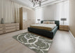 Contemporary Dark Olive Green Modern Rug in a Bedroom, con2593