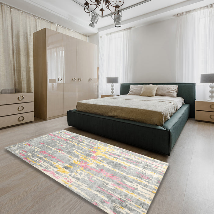 Machine Washable Contemporary Tan Brown Gold Rug in a Bedroom, wshcon2595
