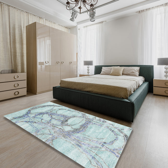 Machine Washable Contemporary Powder Blue Rug in a Bedroom, wshcon2596