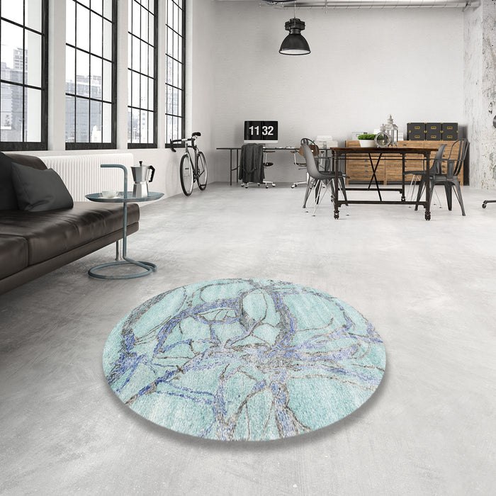 Round Machine Washable Contemporary Powder Blue Rug in a Office, wshcon2596