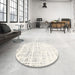 Round Machine Washable Contemporary Soft Ivory Beige Rug in a Office, wshcon2599