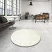 Round Machine Washable Contemporary White Gold Rug in a Office, wshcon259