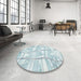 Round Contemporary Pale Blue Modern Rug in a Office, con2601