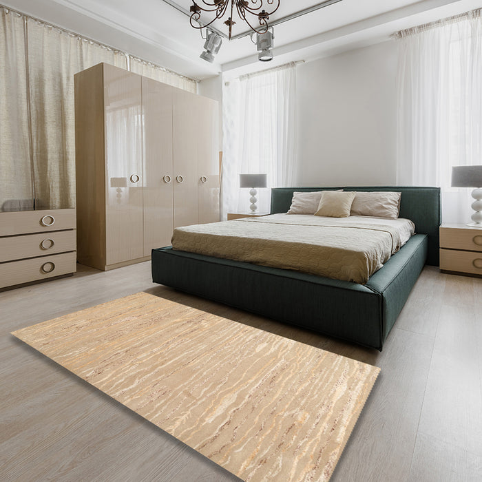 Contemporary Sand Brown Modern Rug in a Bedroom, con2602