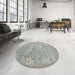 Round Contemporary Silver Gray Modern Rug in a Office, con2603