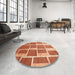 Round Contemporary Orange Red Modern Rug in a Office, con2604