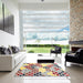 Square Contemporary Cherry Red Modern Rug in a Living Room, con2606