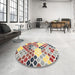 Round Contemporary Cherry Red Modern Rug in a Office, con2606