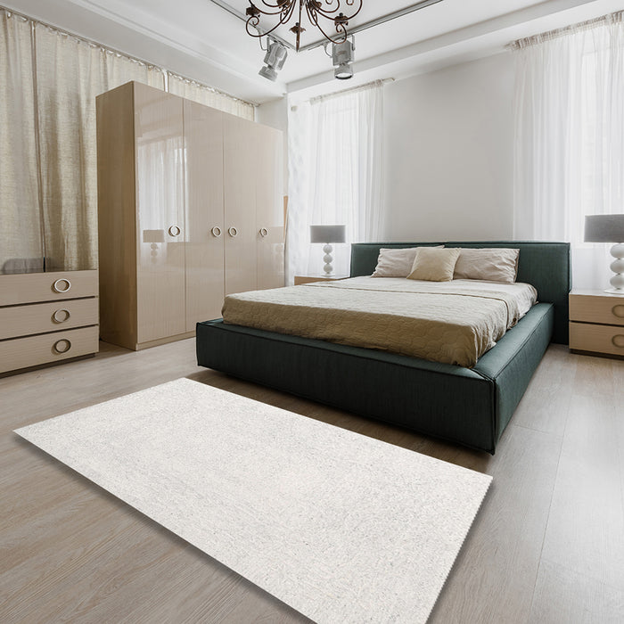 Contemporary Dark White Beige Solid Rug in a Bedroom, con2608