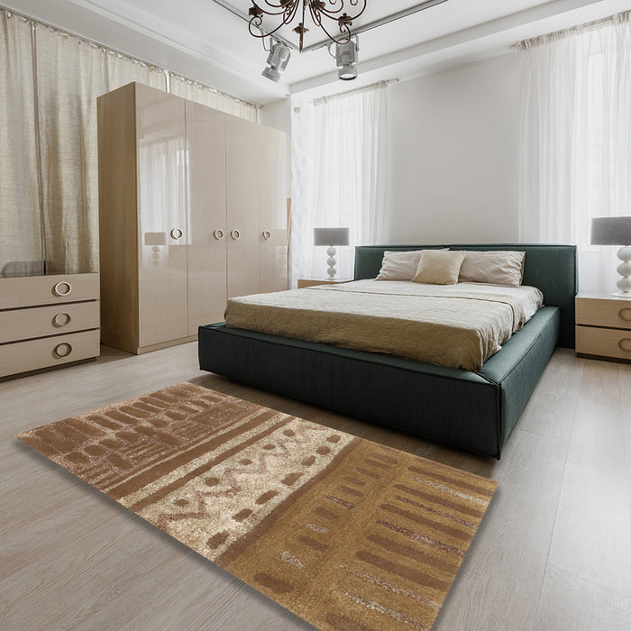 Contemporary Saddle Brown Southwestern Rug in a Bedroom, con2609