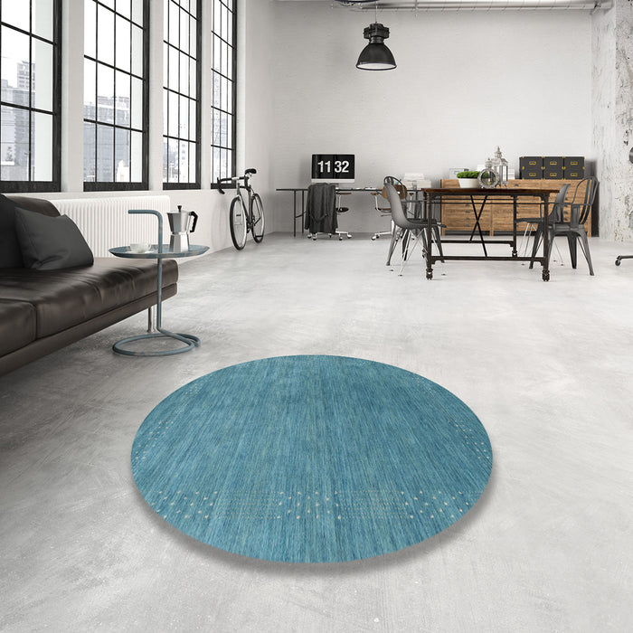 Round Contemporary Blue Green Modern Rug in a Office, con2616