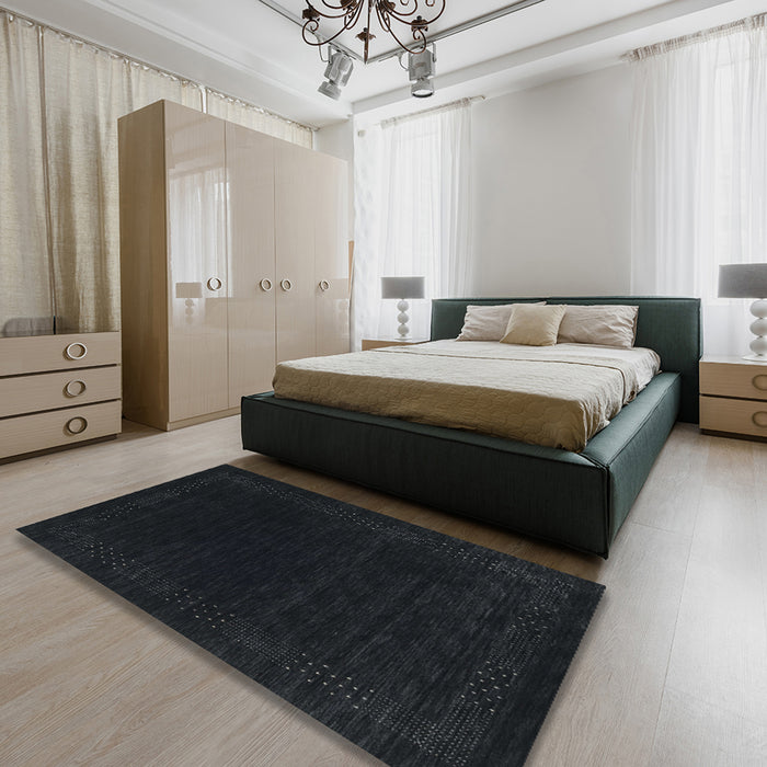 Contemporary Gunmetal Green Modern Rug in a Bedroom, con2619