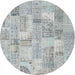 Sideview of Contemporary Gunmetal Gray Patchwork Rug, con2623