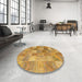 Round Contemporary Sedona Brown Patchwork Rug in a Office, con2624