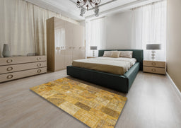 Contemporary Sedona Brown Patchwork Rug in a Bedroom, con2625