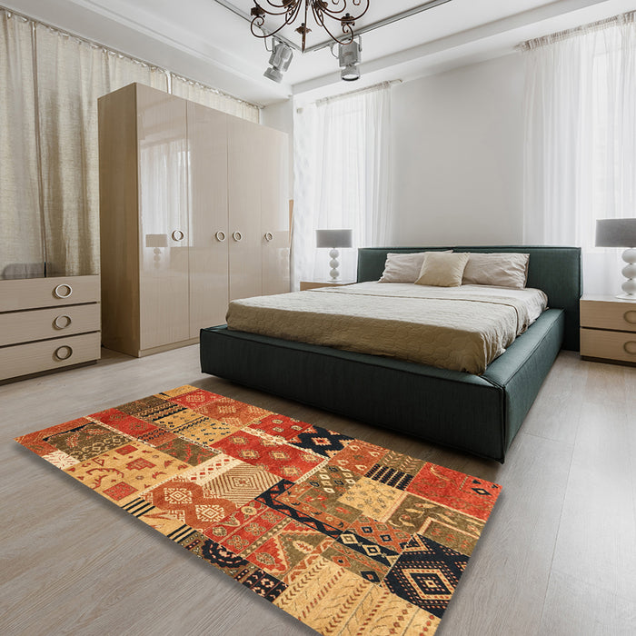 Machine Washable Contemporary Orange Rug in a Bedroom, wshcon2626