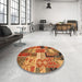 Round Machine Washable Contemporary Orange Rug in a Office, wshcon2626