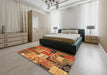 Contemporary Orange Southwestern Rug in a Bedroom, con2626