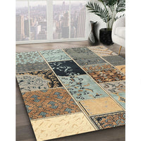 Contemporary Brown Patchwork Rug, con2627