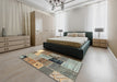 Contemporary Brown Patchwork Rug in a Bedroom, con2627