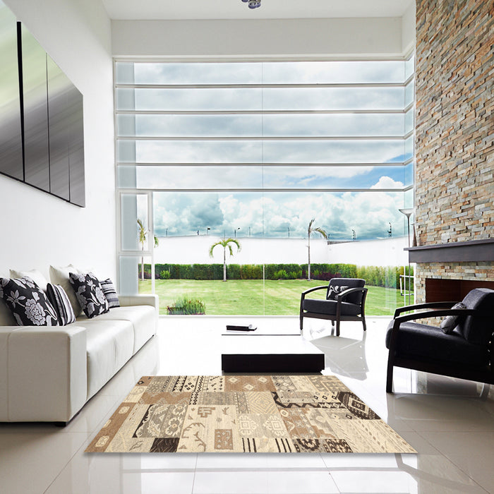 Square Machine Washable Contemporary Khaki Gold Rug in a Living Room, wshcon2628