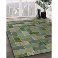 Contemporary Khaki Green Patchwork Rug, con2629