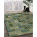 Contemporary Khaki Green Patchwork Rug in Family Room, con2629