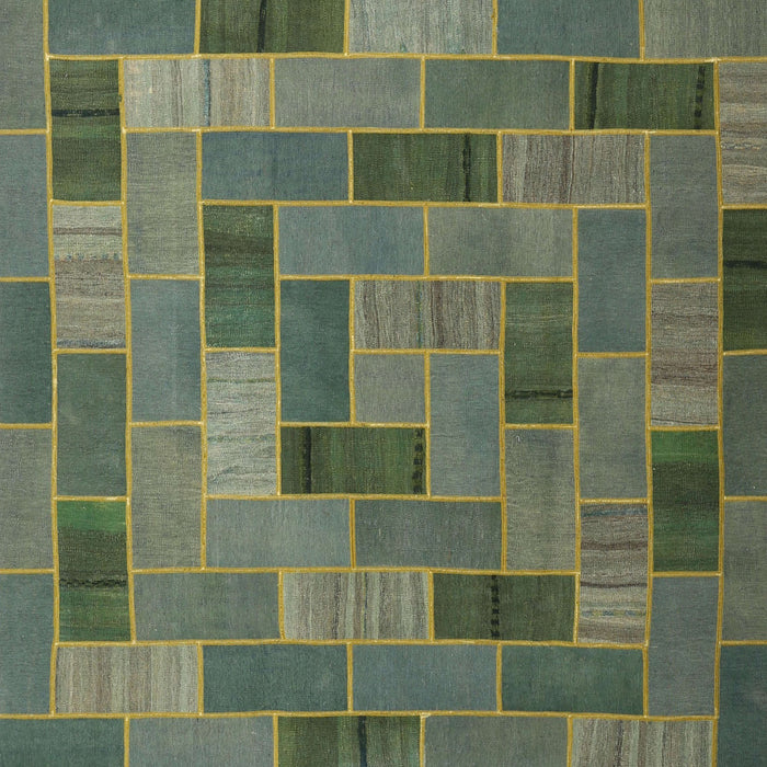 Contemporary Khaki Green Patchwork Rug, con2629