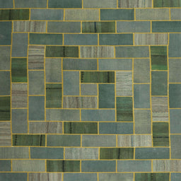Square Contemporary Khaki Green Patchwork Rug, con2629