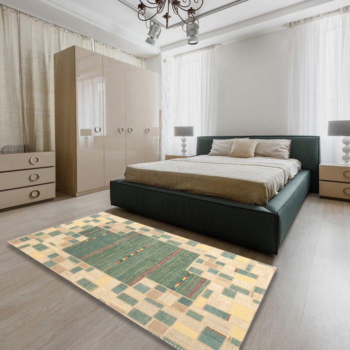 Machine Washable Contemporary Khaki Green Rug in a Bedroom, wshcon2635