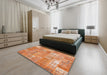 Contemporary Orange Red Patchwork Rug in a Bedroom, con2637