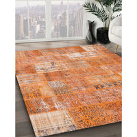 Contemporary Orange Red Patchwork Rug, con2637