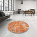 Round Machine Washable Contemporary Orange Red Rug in a Office, wshcon2637