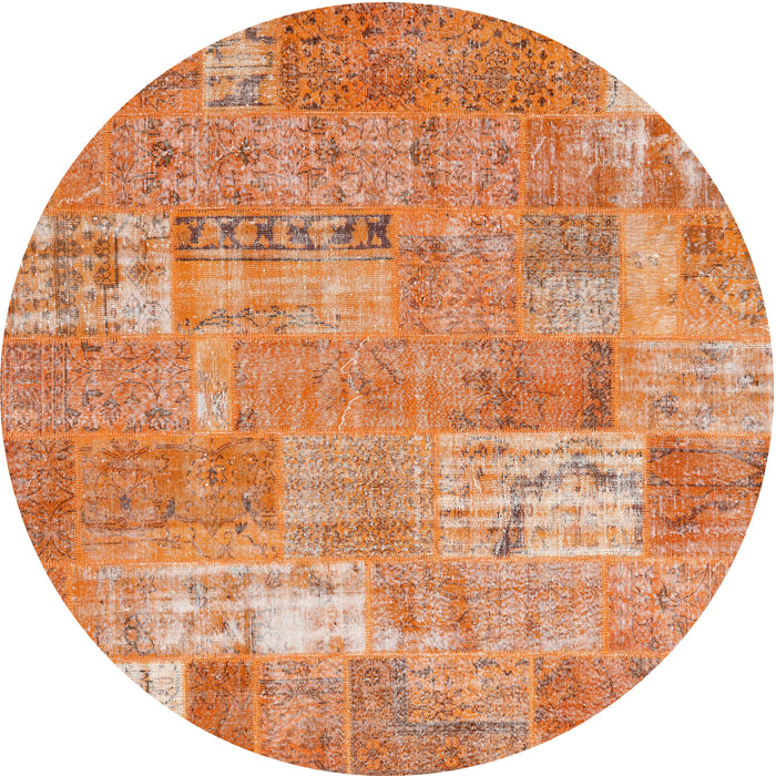 Sideview of Contemporary Orange Red Patchwork Rug, con2637
