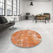 Round Contemporary Orange Red Patchwork Rug in a Office, con2637