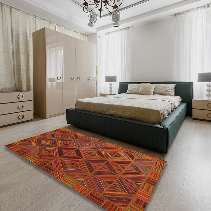 Contemporary Mahogany Brown Southwestern Rug in a Bedroom, con2640
